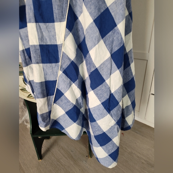 Anthropologie Maeve Belted  Gingham check Cotton Linen Asymmetrical Dress Lg EUC - Picture 5 of 12